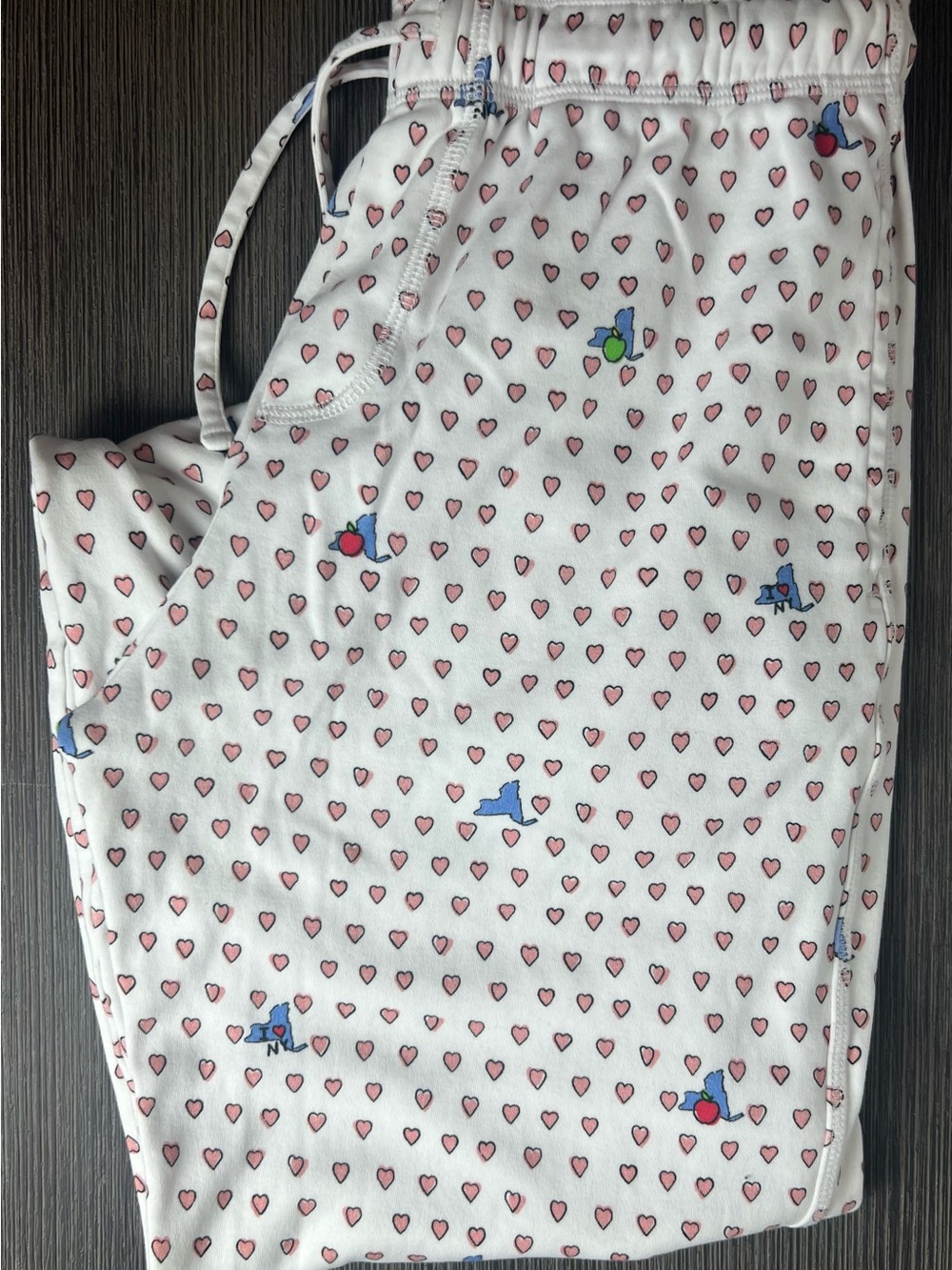 Women’s Roller Rabbit White Heart Print Pajama Pants with I Love NY